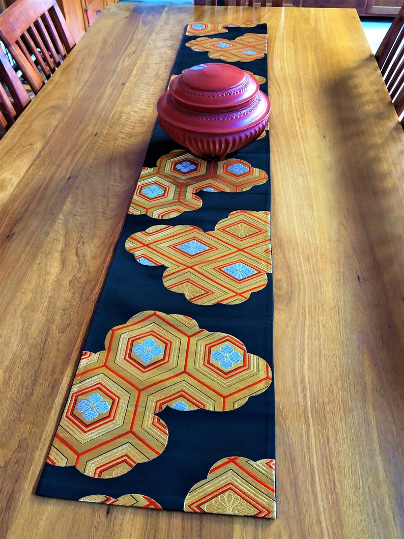 Japanese Obi Table Runner Black Gold & Silver 172cm X Etsy Australia