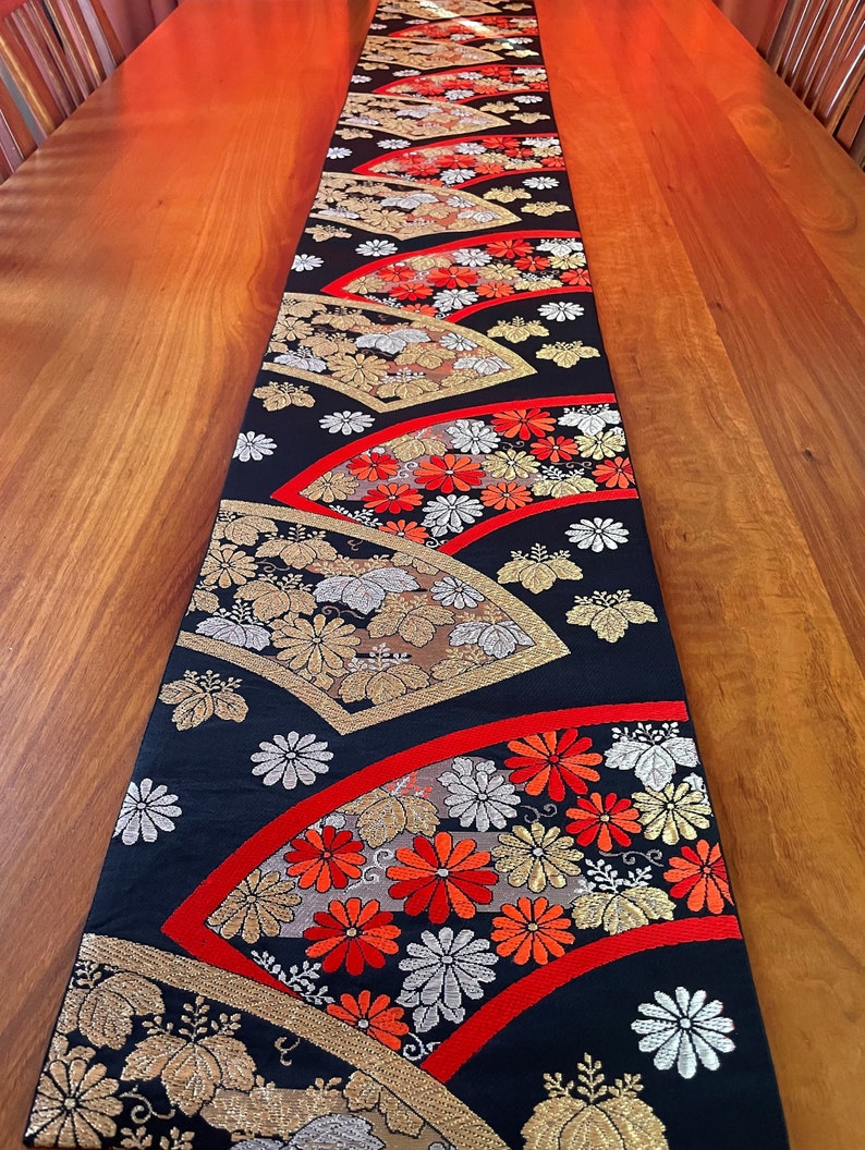 Japanese Obi Table Runner Black Gold & Red Fans 200cm X Etsy Australia