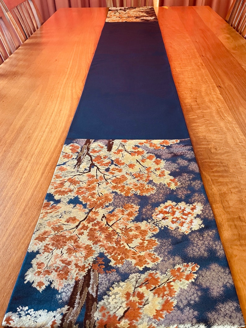 Japanese Obi Table Runner Navy Blue With Maple Trees 204cm Etsy Australia