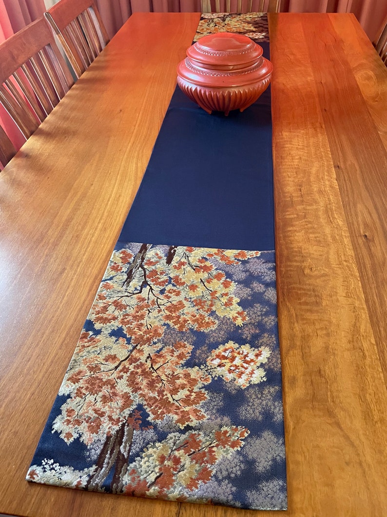 Japanese Obi Table Runner Navy Blue With Maple Trees 204cm Etsy Australia