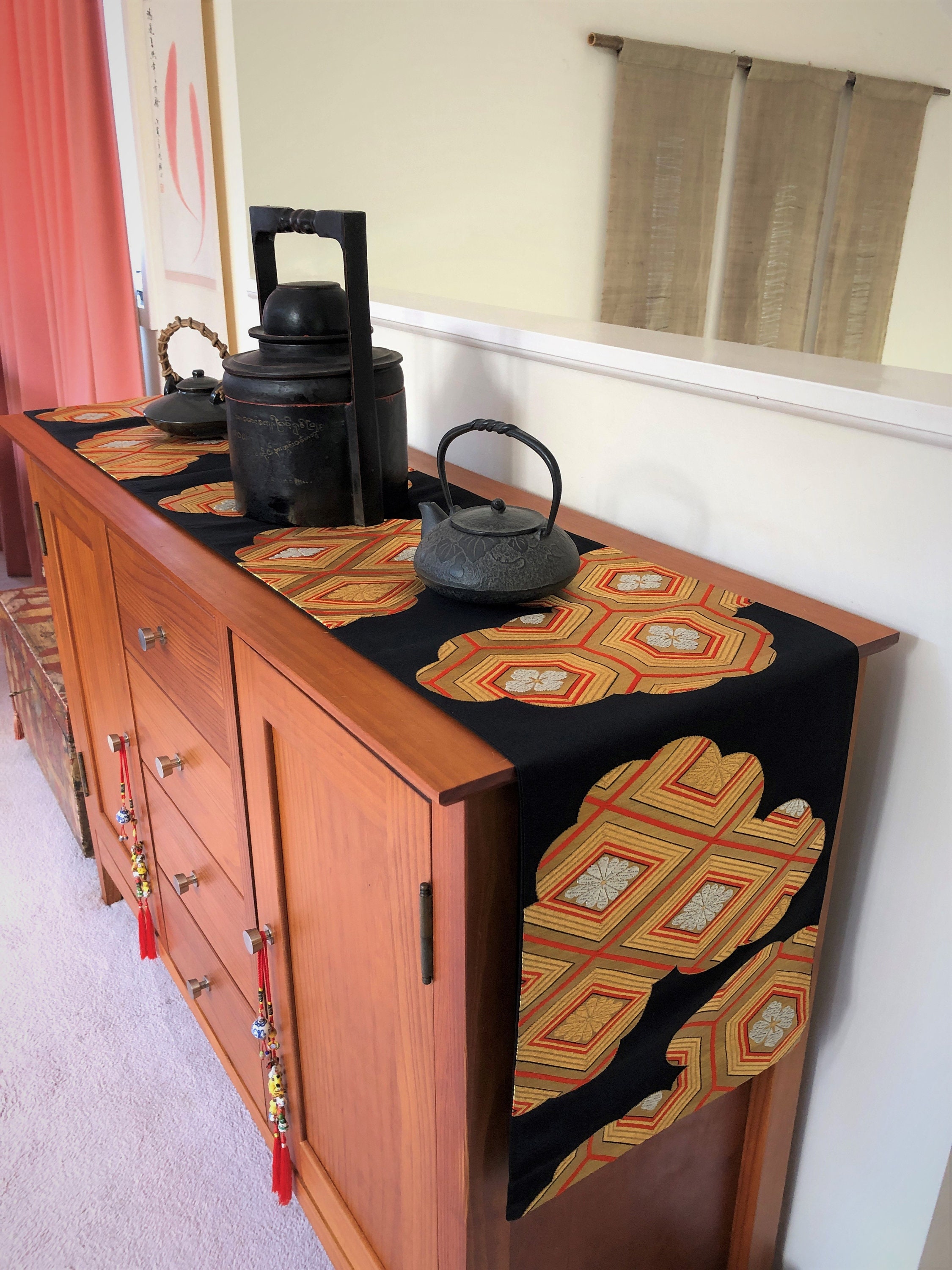 Japanese Obi Table Runner Black Gold & Silver 172cm X Etsy Australia