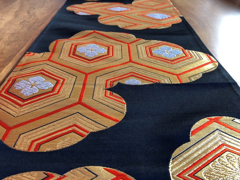 Japanese Obi Table Runner Black Gold & Silver 172cm X Etsy Australia