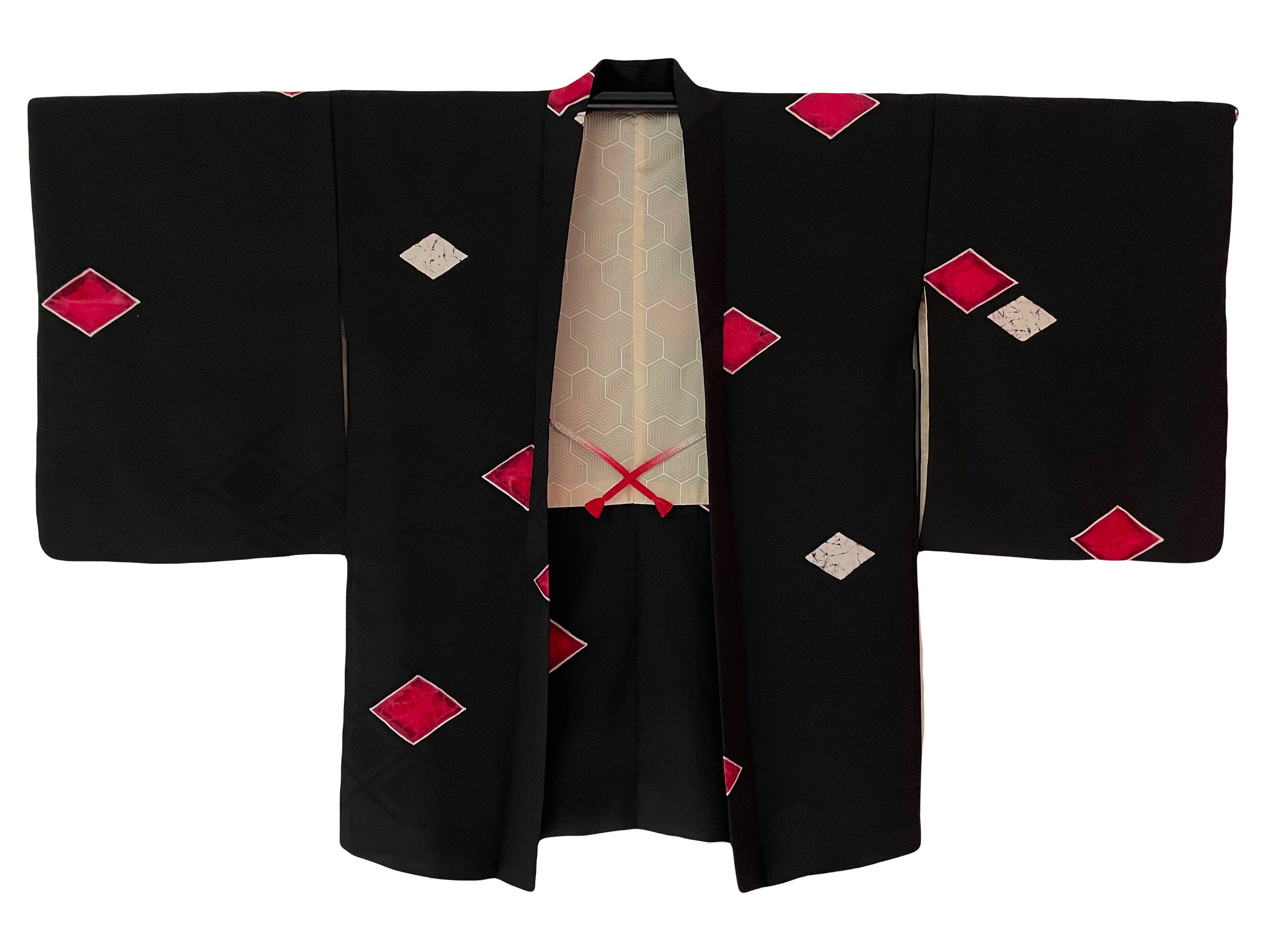 Vintage Japanese Haori Kimono Jacket Black With Red and - Etsy Australia