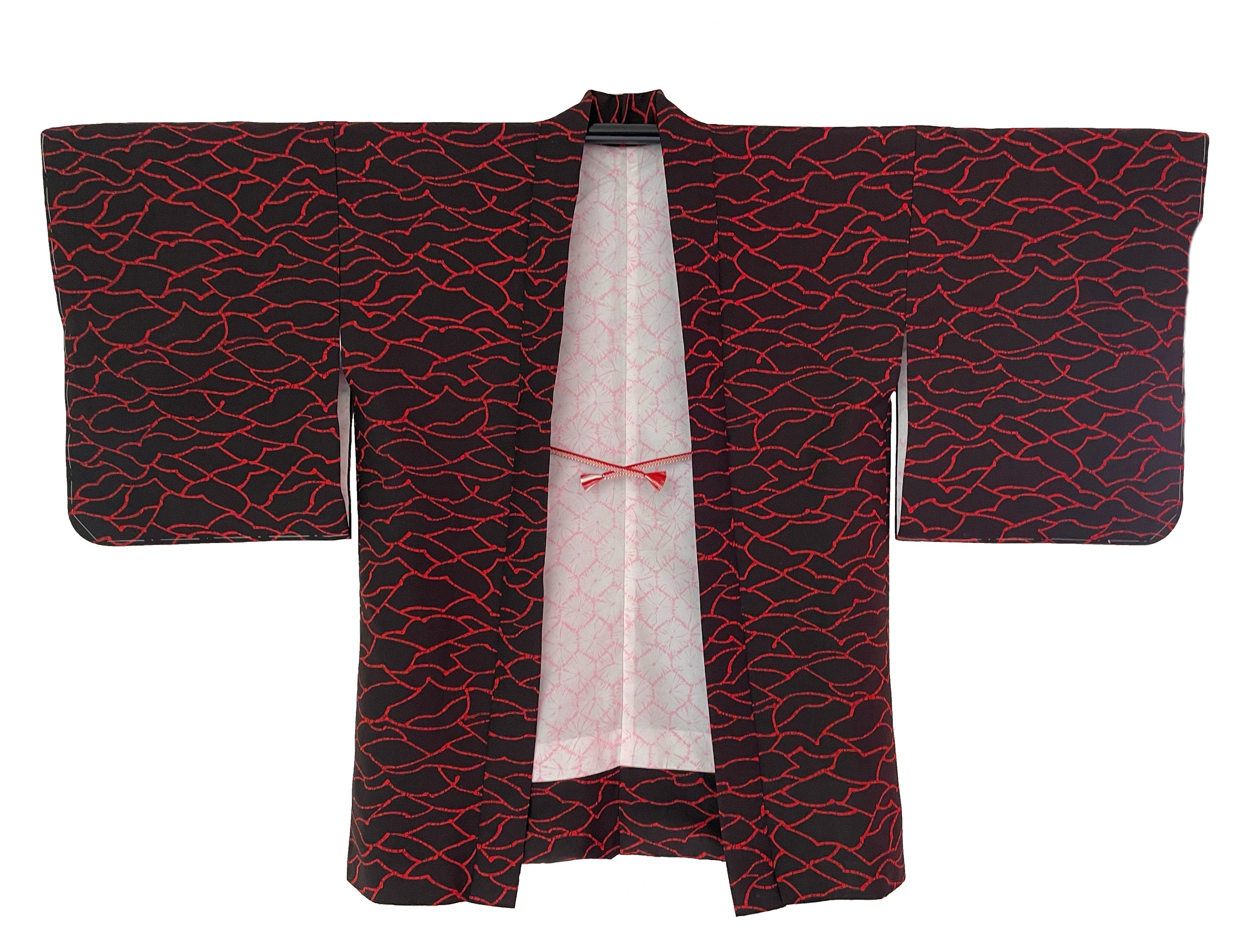 Vintage Japanese Haori Kimono Jacket - Black With Red