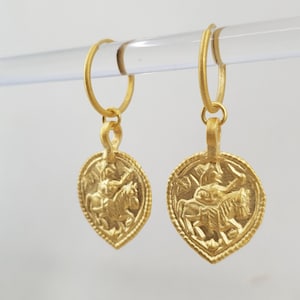 Gold Earrrings, Charm Hoop Earrings , Gold Hoops , Gold Vermeil ,Ethnic Hoops