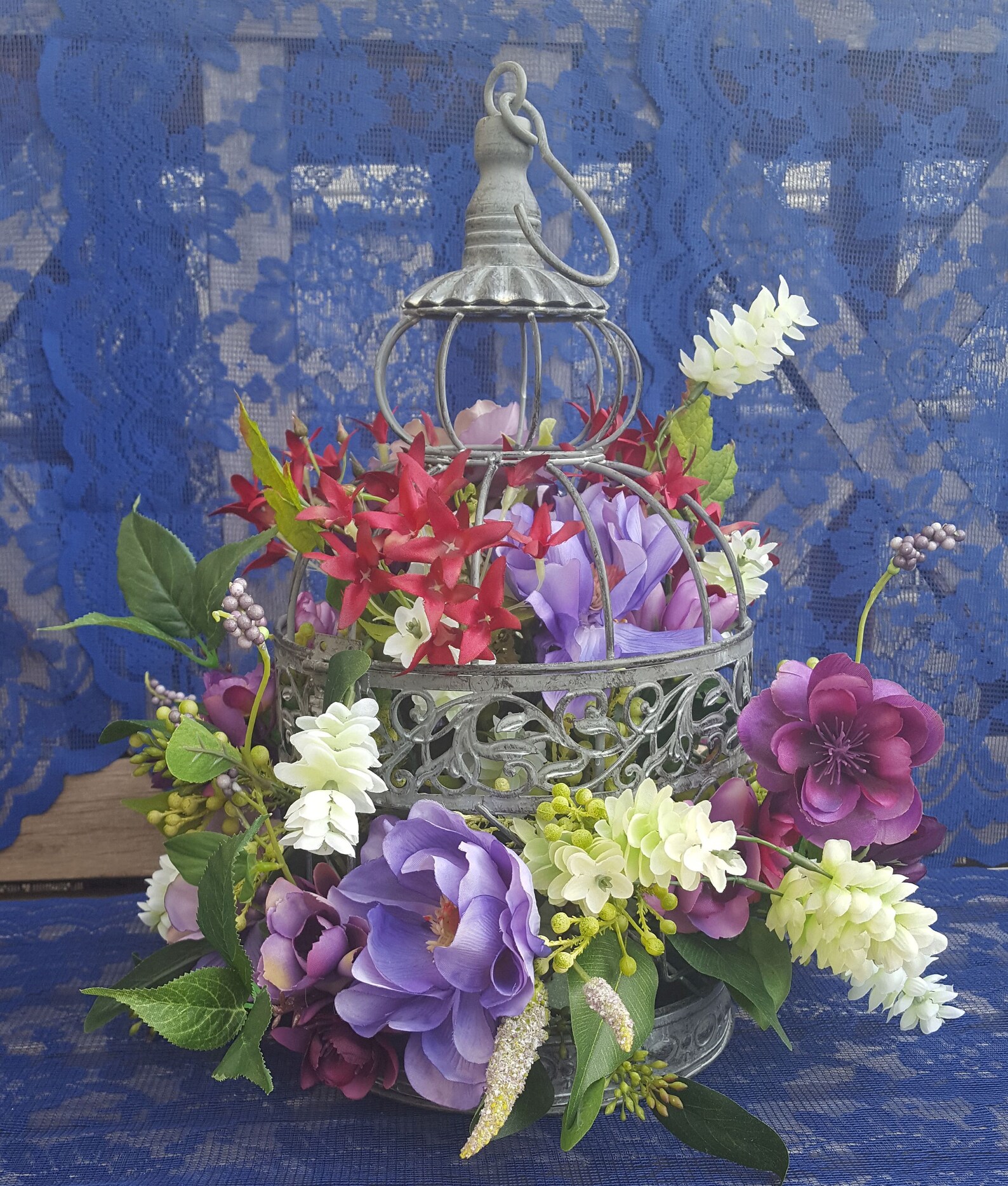 Premium Silk Flower Birdcage Flower Arrangement / Centerpiece Etsy