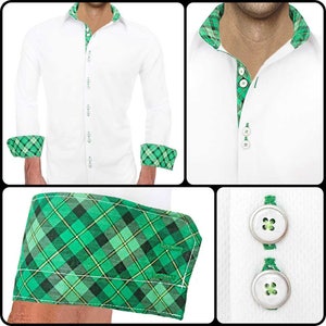 White with Green Moisture Wicking Dress Shirt - Made in USA