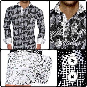 Black with White Metallic Men's Designer Dress Shirt - Made To Order in USA