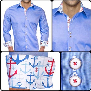 Blue with Anchors Designer Dress Shirt - Made in USA
