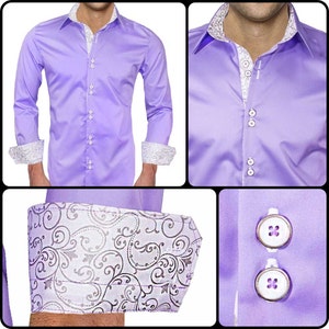 Light Purple with White Metallic Swirls Men&#39;s Designer Dress Shirt - Made To Order in USA