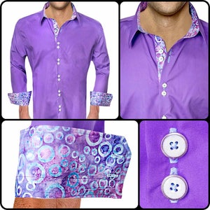 Bright Purple with Light Blue Men&#39;s Designer Dress Shirt - Made To Order in USA