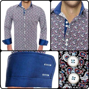 Blue Paisley Men's Dress Shirts - Made To Order in USA