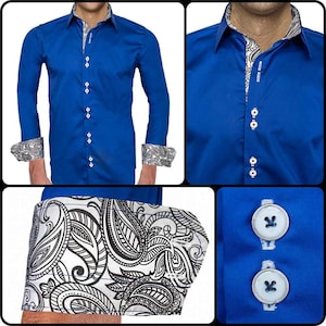 Navy Blue with white Mens Shirts - Made in USA