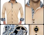 Tan with Black Moisture Wicking Dress Shirt - Made in USA