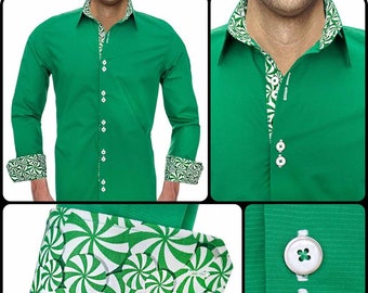 Mens Green Christmas Dress Shirt - Made To Order in USA