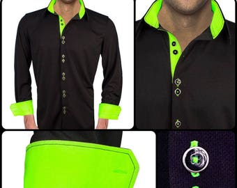 Black and Neon Green Moisture Wicking Dress Shirt - Made in USA