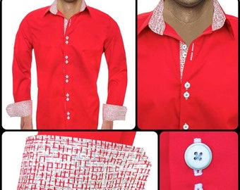 Red and White Dress Shirt - Made To Order in USA