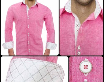 Pink with White Accent Dress Shirts - Made To Order in USA