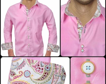 Pink Paisley Dress Shirts - Made To Order in USA