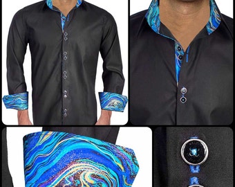 Royal Blue and Gold Diamonds All-over Print Men's Shirt - Etsy