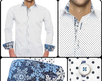 Polka Dot Winter Accent Dress Shirt - Made To Order in USA