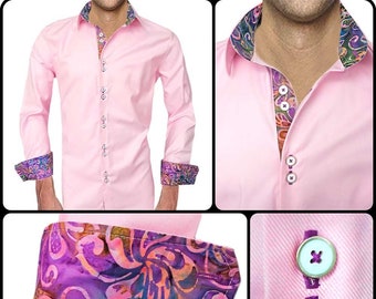 Pink Floral Mens Shirts - Made To Order in USA