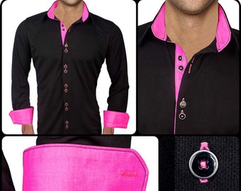 Black with Neon Pink Dress Shirt - Made in USA
