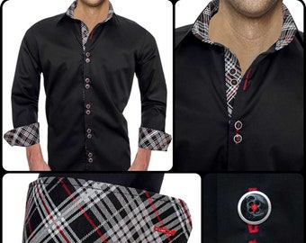 Black with Grey Plaid Men's Designer Dress Shirt - Made To Order in USA