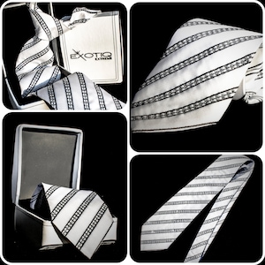White Rhinestone Italian Silk Tie in Faux Leather Box
