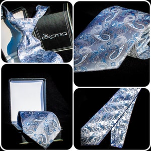 Grey Paisley Italian Silk Tie in Faux Leather Box