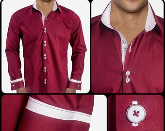 Maroon with White French Cuff Dress Shirt - Made in USA