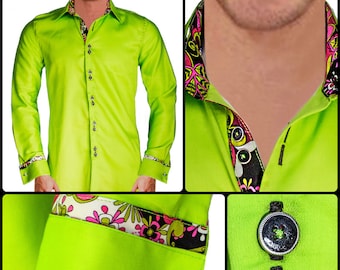 Men's Lime Green Designer Dress Shirt - Made To Order in USA