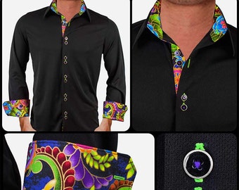 Black with Multi-Color Moisture Wicking Dress Shirt - Made in USA