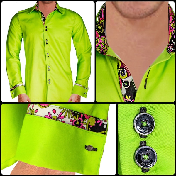 Mens Lime Green Dress Shirt Etsy