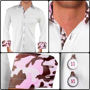 White with Pink Camo Moisture Wicking Dress Shirt - Made in USA