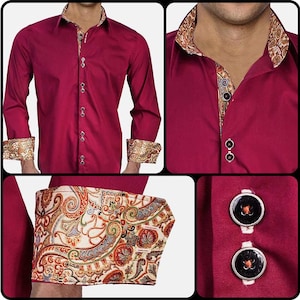 Maroon with Metallic Designer Dress Shirt - Made To Order in USA