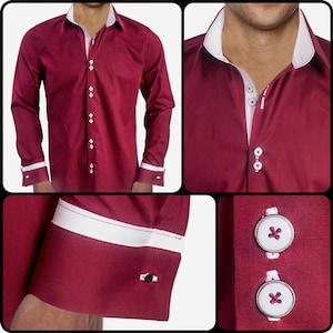 Maroon with White French Cuff Dress Shirt - Made in USA