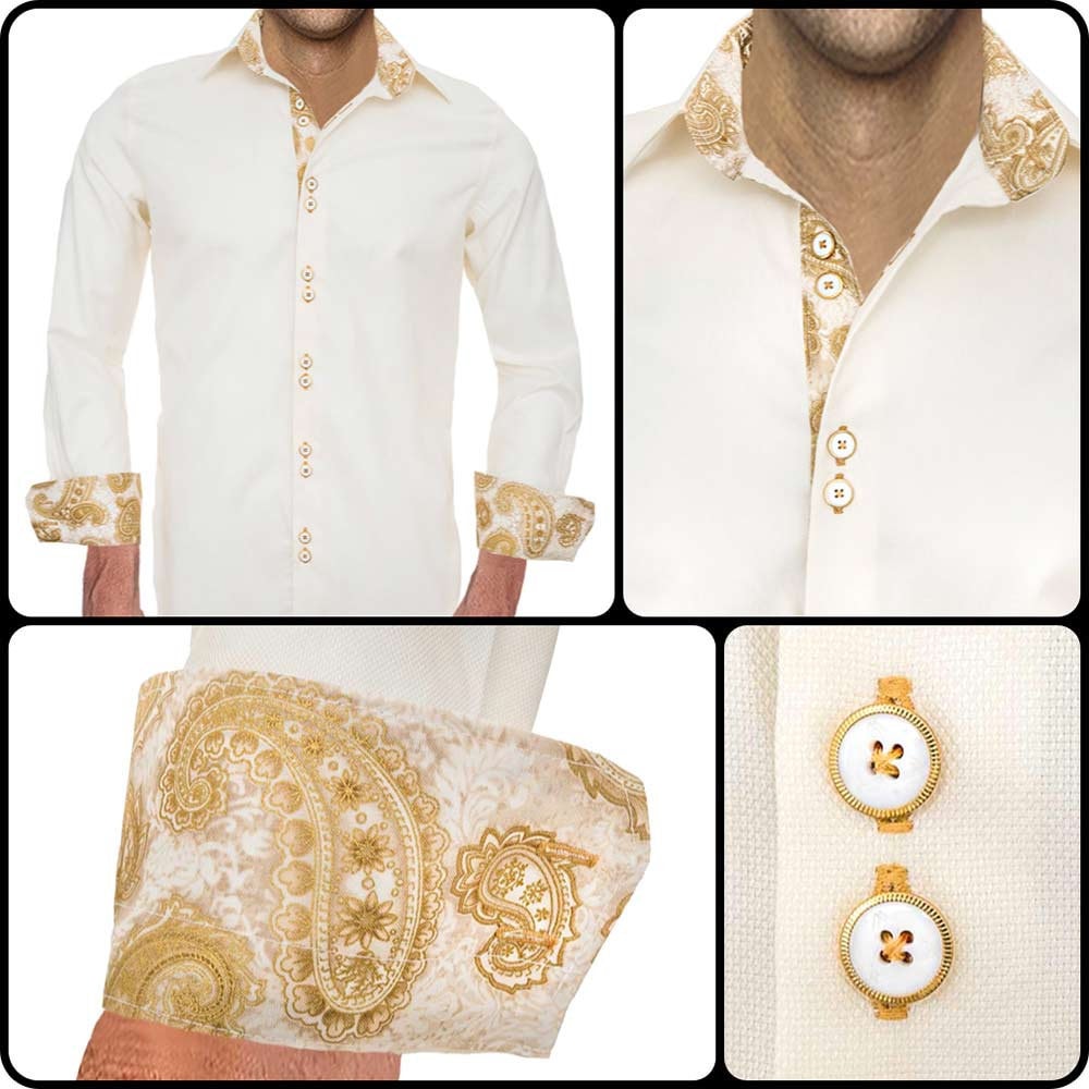 Cream with Gold Men's Designer Dress Shirt Made To Order | Etsy
