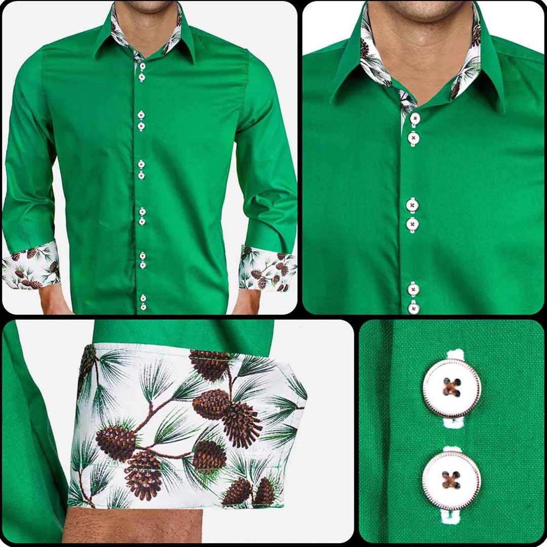 green christmas dress shirt APEXFWDT Men's Christmas Shirt Red-Green Plaid Button-Down Shirt Long Sleeve Casual Collared Top for Holiday Photos,L,Green