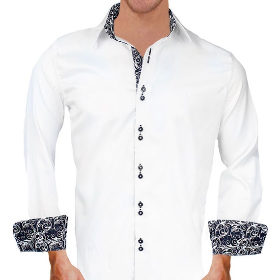 Mens white paisley dress shirt hotsell