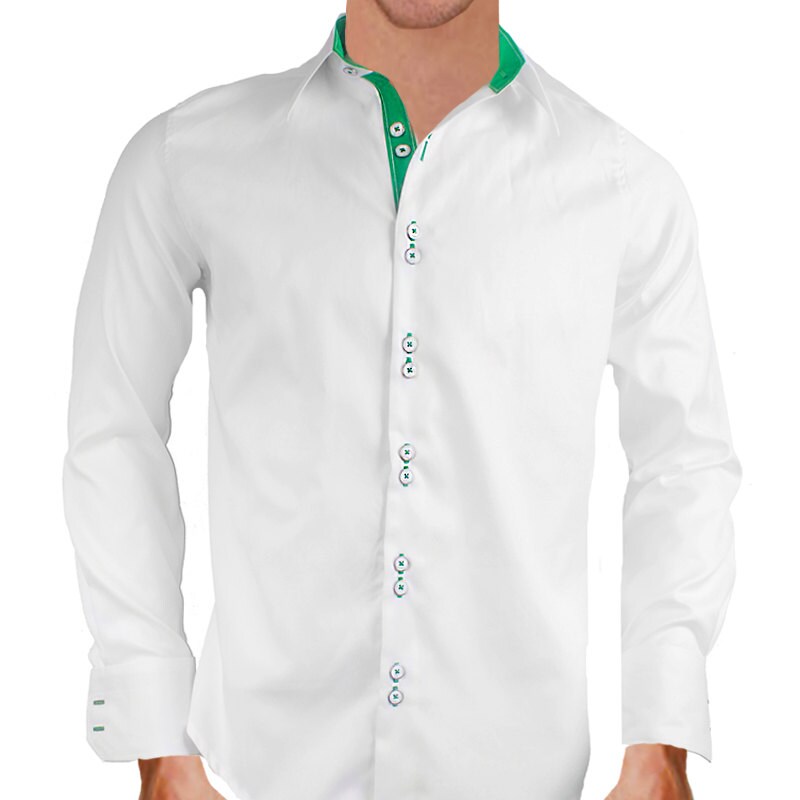 Green Designer White Dress Shirts White With Green Men's Designer Dress  Shirt Made To Order In