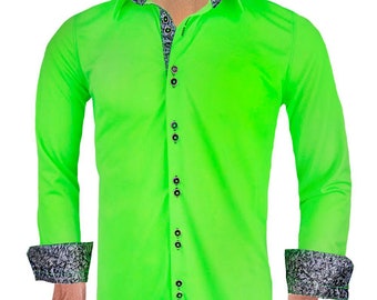 Neon Green and Black Moisture Wicking Dress Shirt - Made in USA