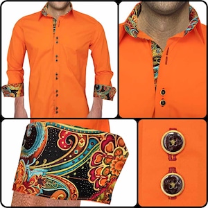 Bright Orange Men&#39;s Designer Dress Shirt - Made To Order in USA