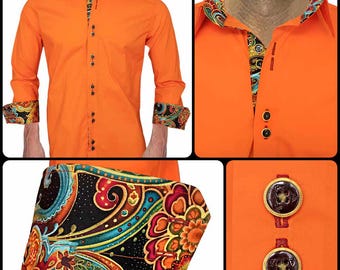 Bright Orange Men&#39;s Designer Dress Shirt - Made To Order in USA
