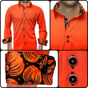Designer-overhemd oranje met pompoenaccent - Made To Order in USA