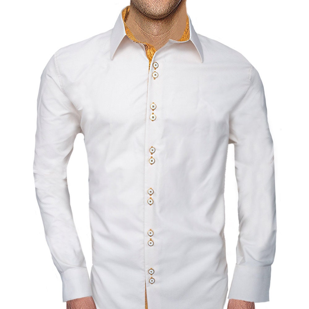Men's white and gold dress shirt sale