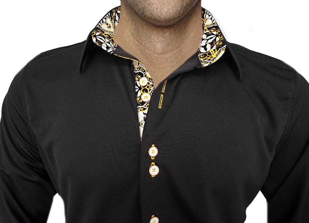 black and yellow dress shirt Shirts Color:Sand/Ivory/Light Gold Just add some stylish swatches-loveless-stappy-babydoll-mini-dress Nadia Black Bow Mini