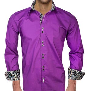 Purple with Black Paisley Designer Dress Shirts - Made To Order in USA