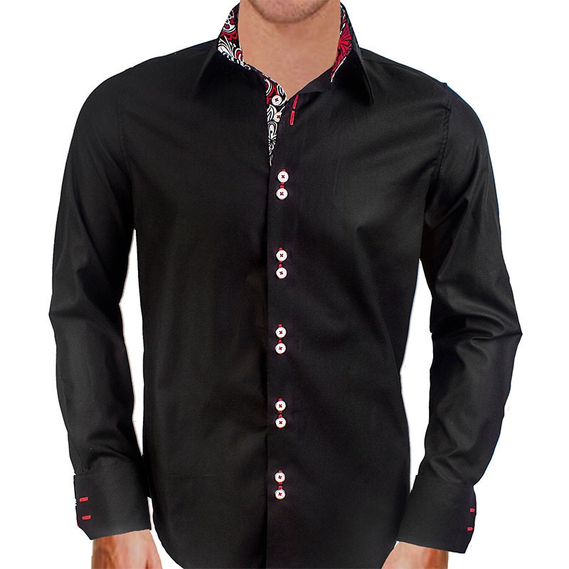 black dress shirt with red collar Black Dress Shirt With Red Collar And Cuffs 5XL / Black