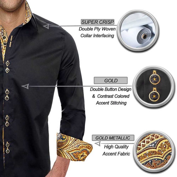 Black With Gold Accent Dress Shirts 